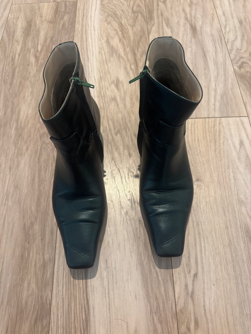 Women's Green Metallic  Leather Ankle Boots